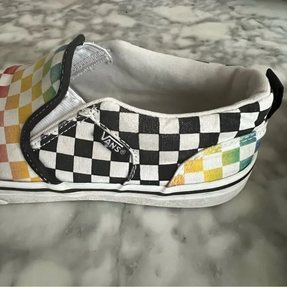 Vans Rainbow Multicolor Checkerboard Slip On Asher Sneakers Shoes Youth 5
